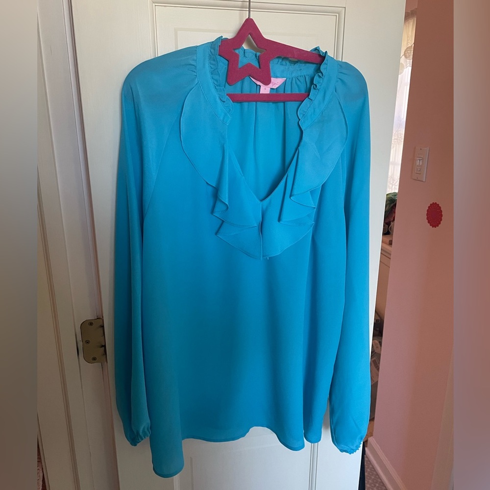 Lilly Pulitzer blue ruffle blouse